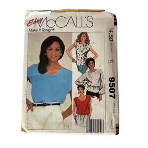 Vtg Pullover Top with Choice of Neckline Easy McCalls 9507 Size Small Pattern